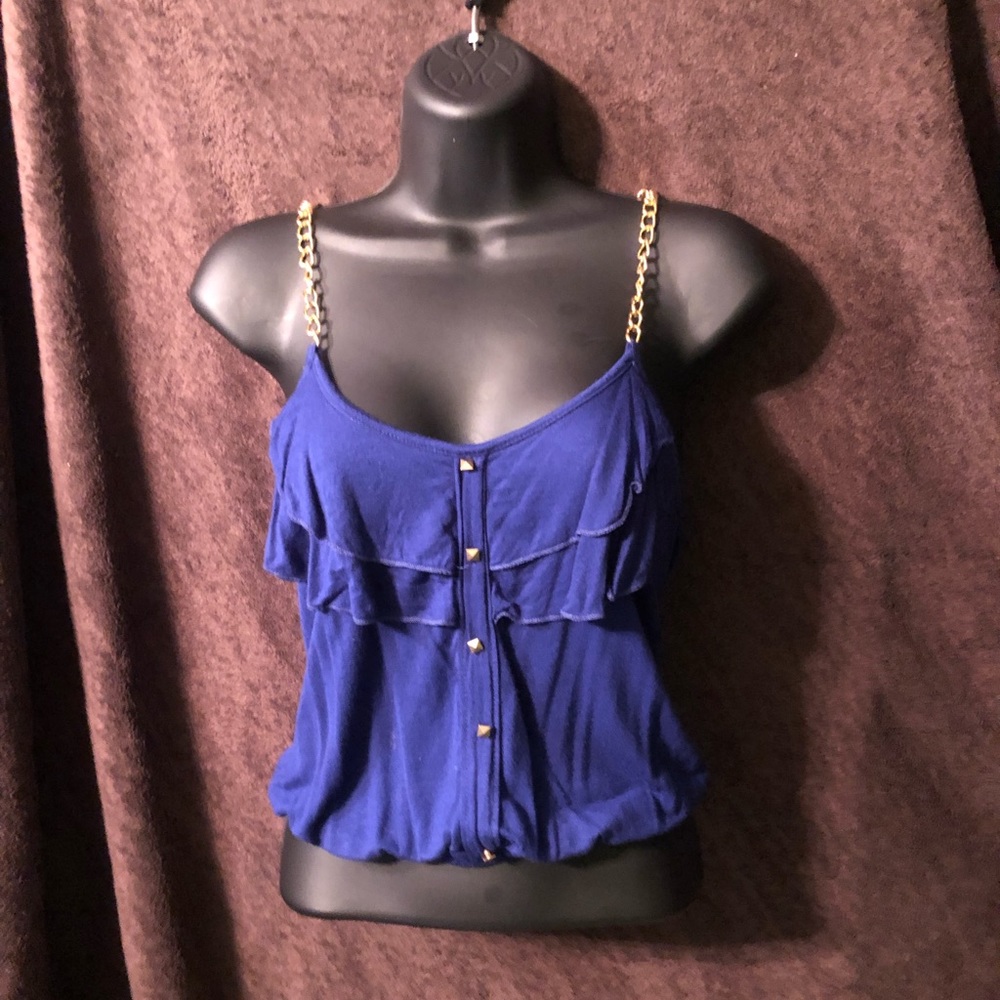 Royal blue tank crop top w gold chains
